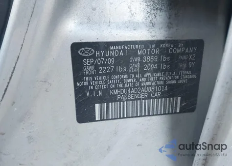 2010 Hyundai Elantra Gls z USA, uszkodzony, nr VIN KMHDU4AD2AU881014